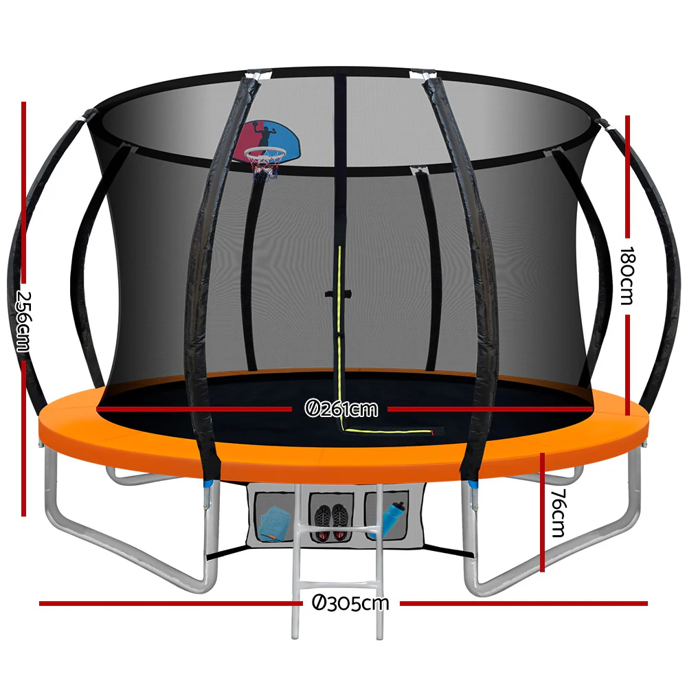 Everfit Trampoline for Kids 10FT with Ladder Enclosure Safety Net Rebounder Orange - Nurns