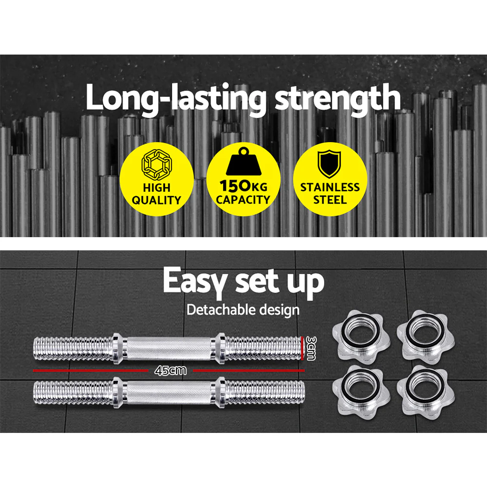 Everfit 45cm Dumbbell Bar Gym Home Exercise 150kg Capacity - Nurns