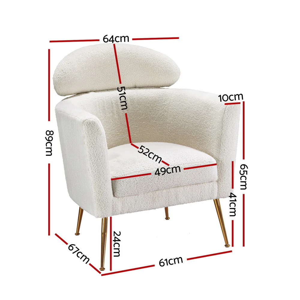 Armchair Bouclé Fabric - White - Nurns