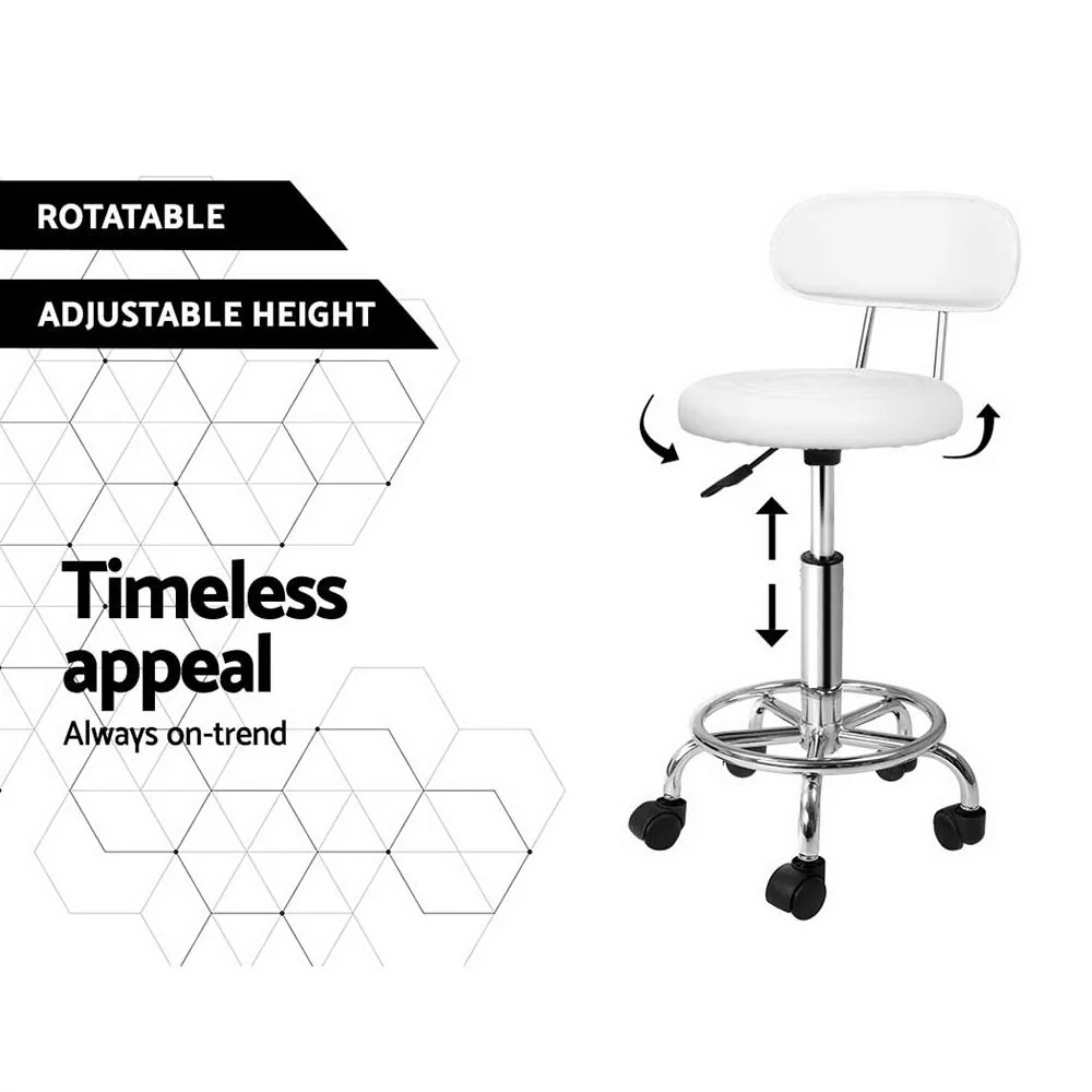 Set of 2 Salon Stool Swivel Chair Backrest White - Nurns