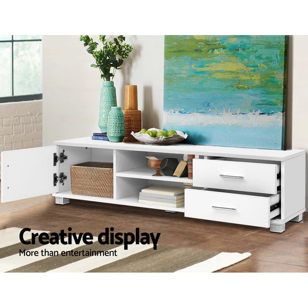 Jesen 120cm TV Stand Entertainment Unit Storage Cabinet Drawers Shelf - White - Nurns