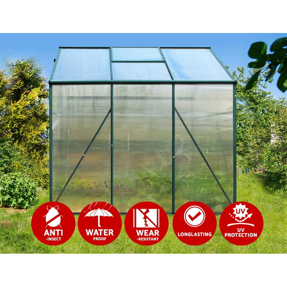 Greenfingers Greenhouse 1.9x1.9x1.83M Aluminium Polycarbonate Green House Garden Shed - Nurns