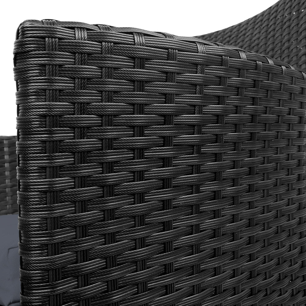 Wareham 2-Seater Chair Table Wicker Patio Tea Coffee Cafe Bar 3-Piece Outdoor Furniture - Black - Nurns