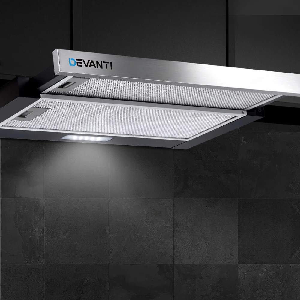 Devanti 600mm Range Hood 60cm Slide out Rangehood Stainless Steel - Nurns