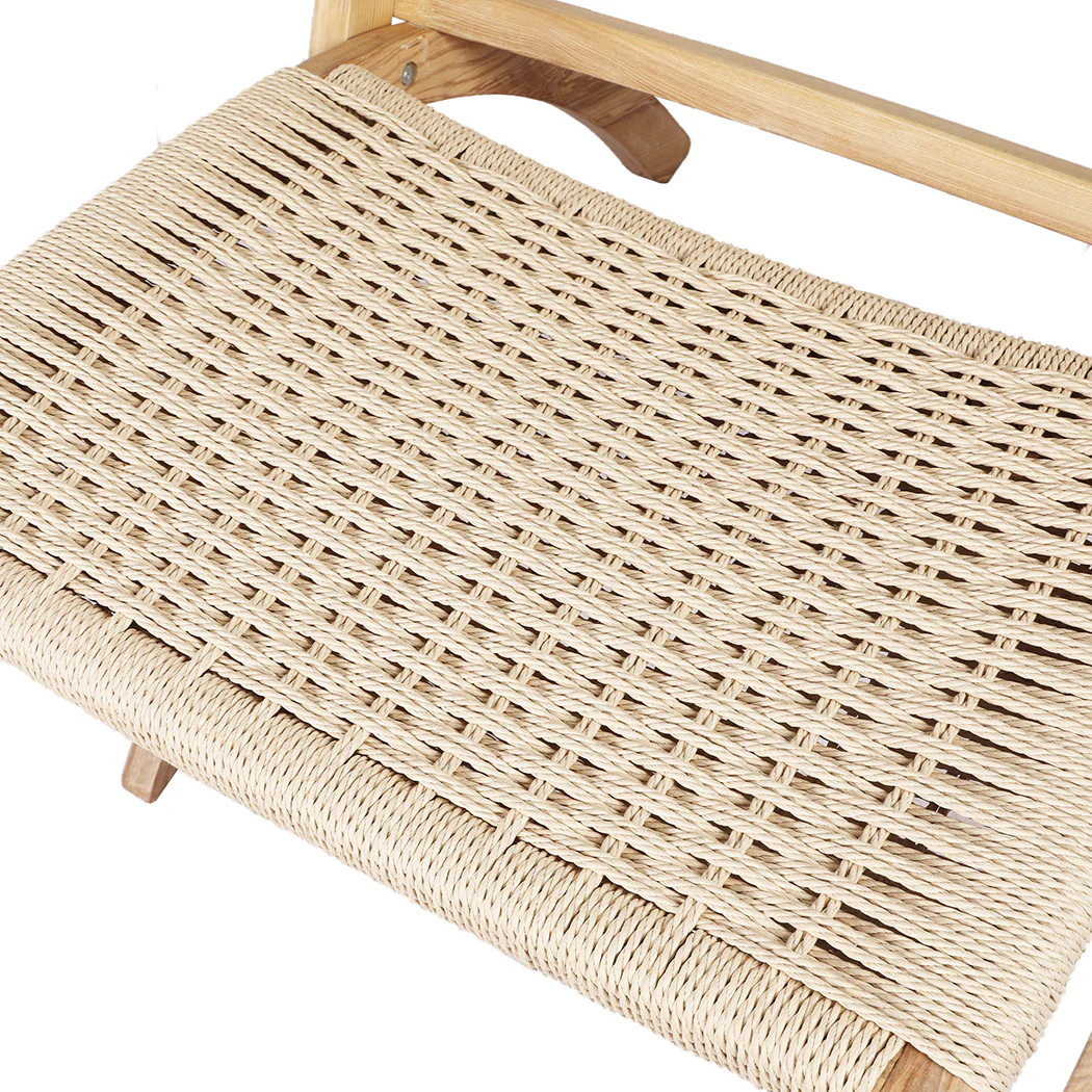 Foldable Single Deck Chair Solid Wood Kraft Rope Paper Woven Seat - Natural - Nurns