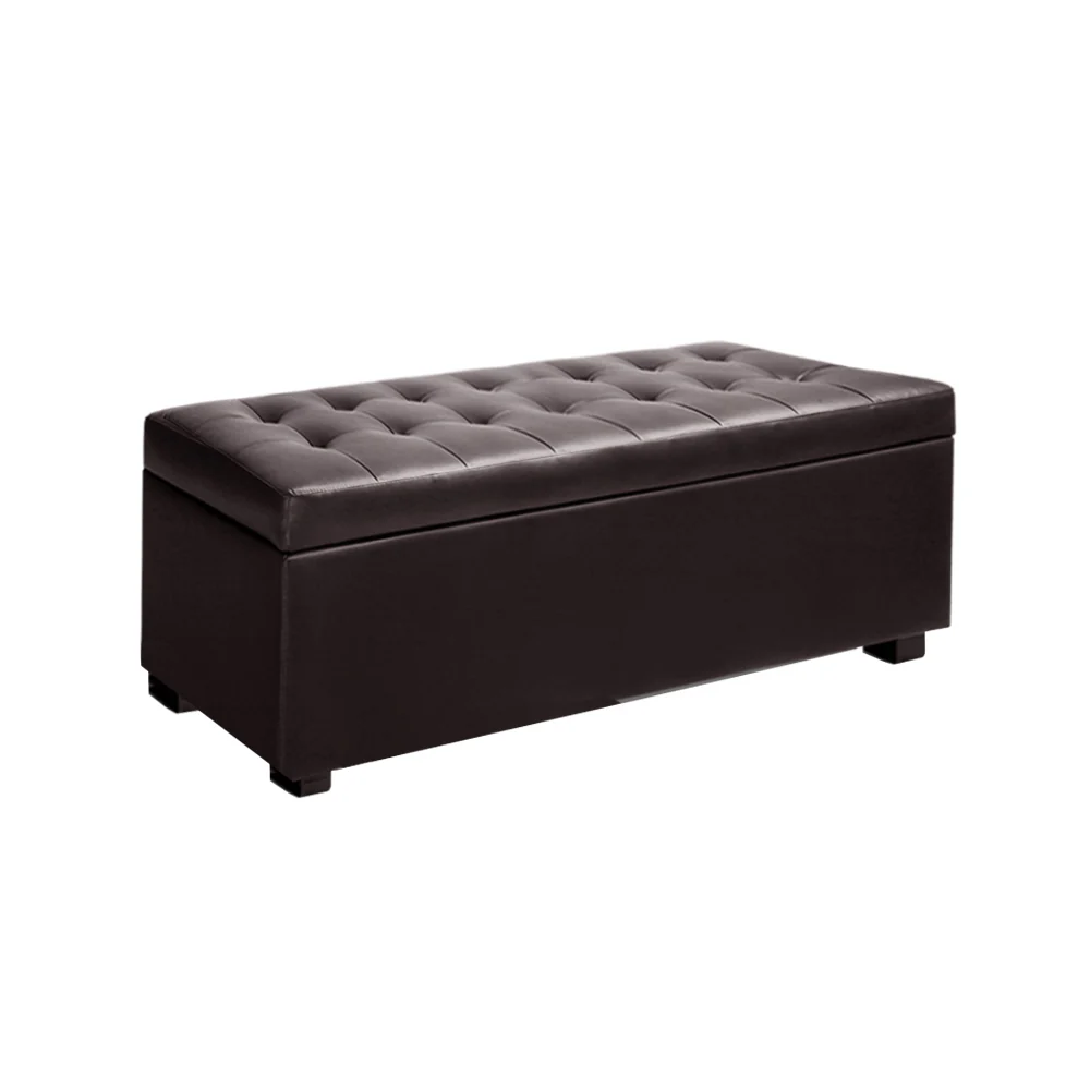 Storage Ottoman Blanket Box Footstool Leather Foot Stool Chest Toy Brown - Nurns