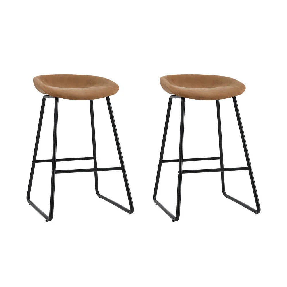 Set of 2 Caracas Bar Stools Kitchen Dining Chairs Counter Stool PU Leather Metal - Brown - Nurns