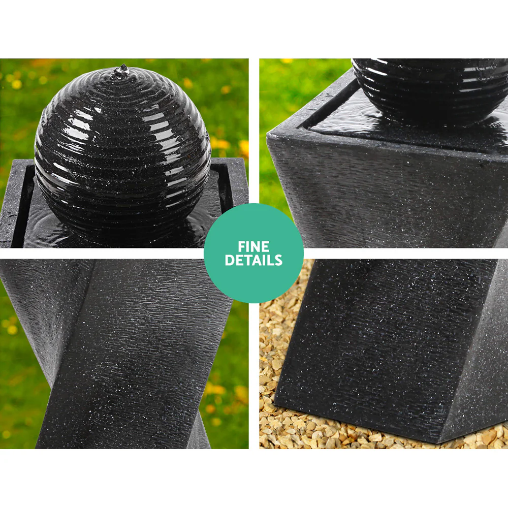 Solar Water Feature Twisted Fountain LED Light Bird Bath 85cm - Black - Nurns