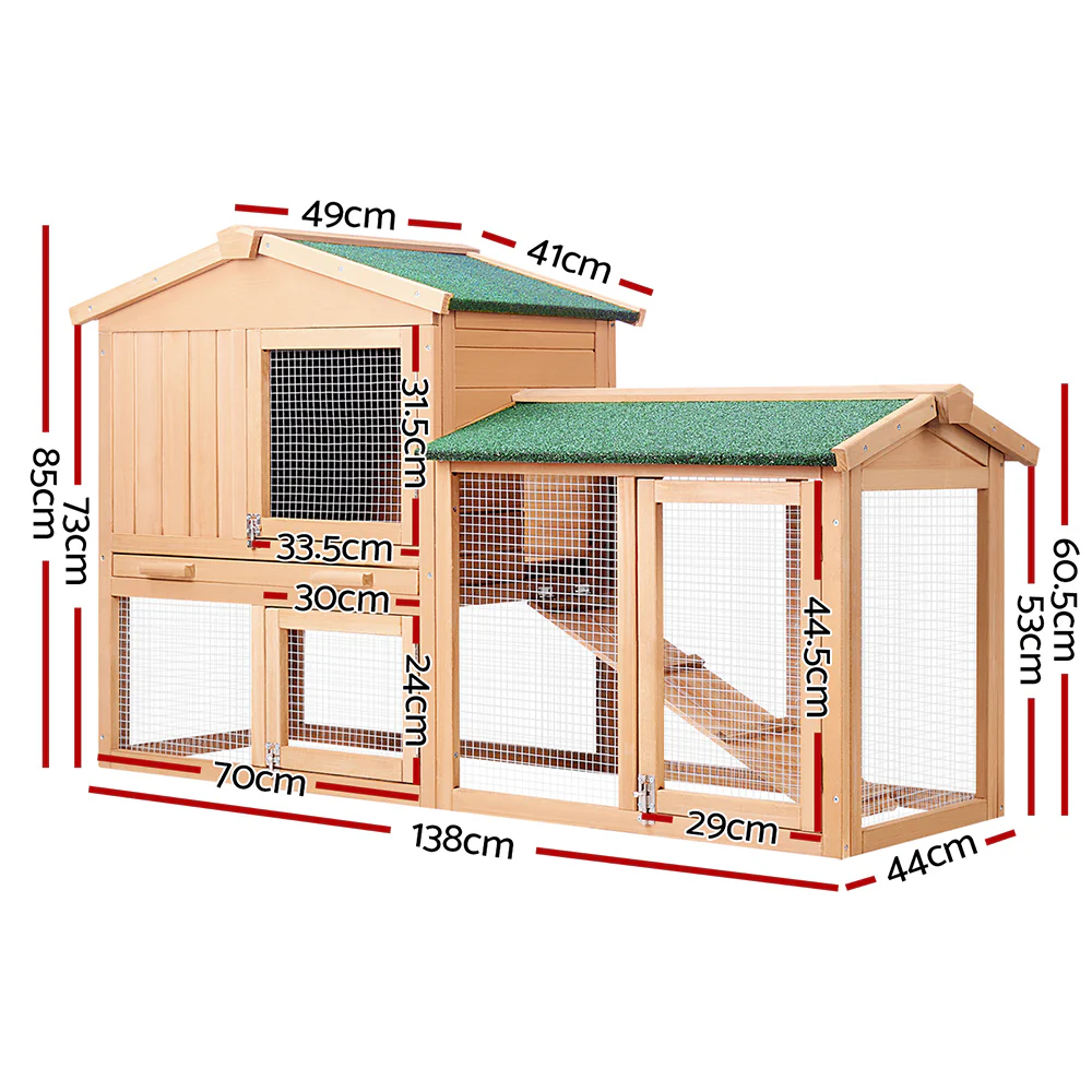 Chicken Coop Rabbit Hutch 138cm Wide Wooden Pet Hutch - Nurns