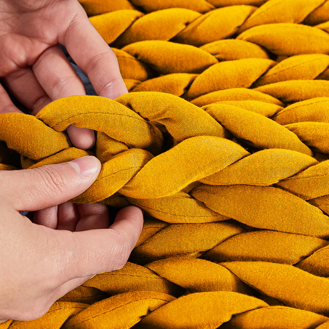 Whimsy Weighted Soft Blanket Knitted Chunky Bulky Knit 3KG - Yellow - Nurns