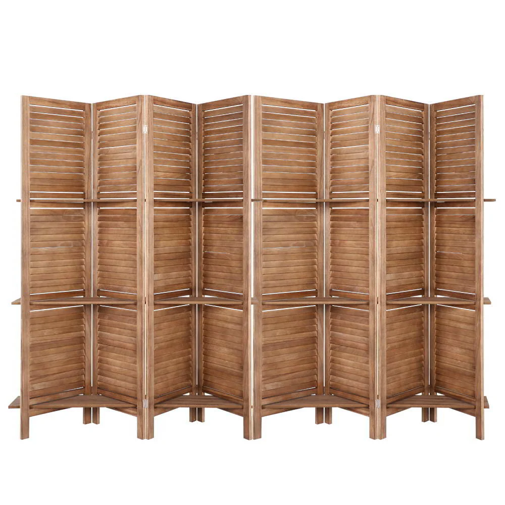 8 Panel Room Divider Screen 326x170cm Shelf - Oak - Nurns