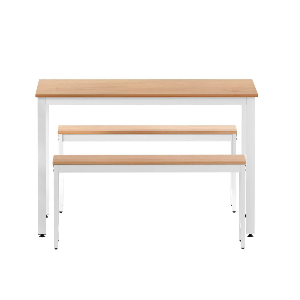 Dining Table and Chairs Set 3PCS Metal Desk Bench Sets Kitchen Furniture - Nurns