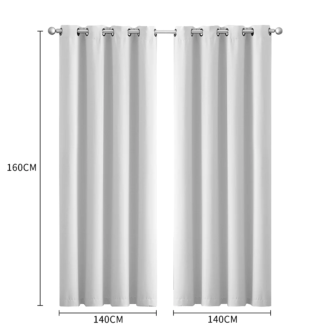 Set of 2 Blockout Curtains Panels 3 Layers Eyelet Room Darkening 140X160Cm Grey - Nurns