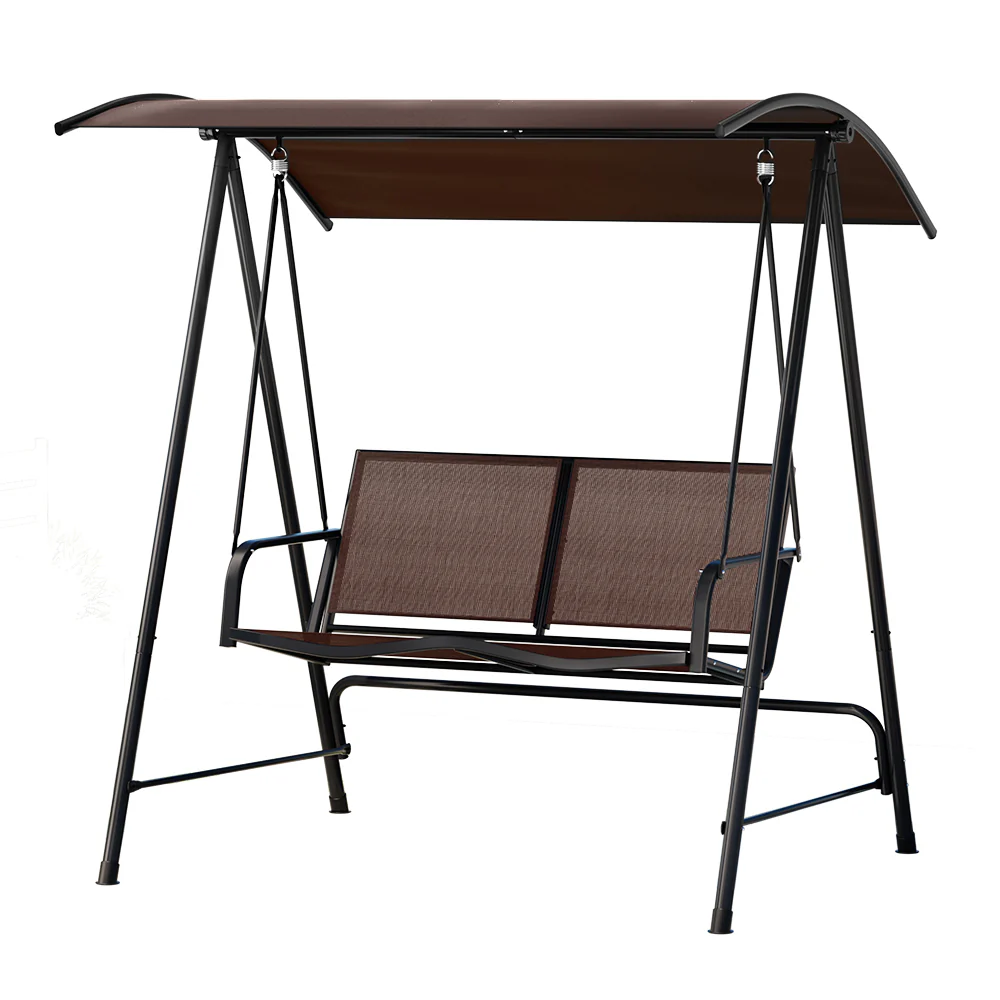 Evan Outdoor Swing Chair Garden Bench 2 Seater Canopy Patio - Brown - Nurns
