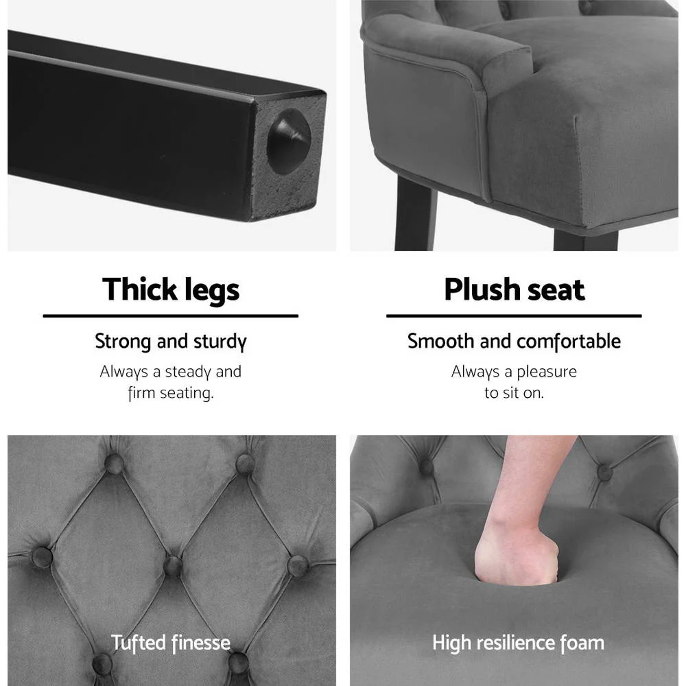 Layne Set of 2 Dining Chairs Velvet French Provincial - Grey - Nurns