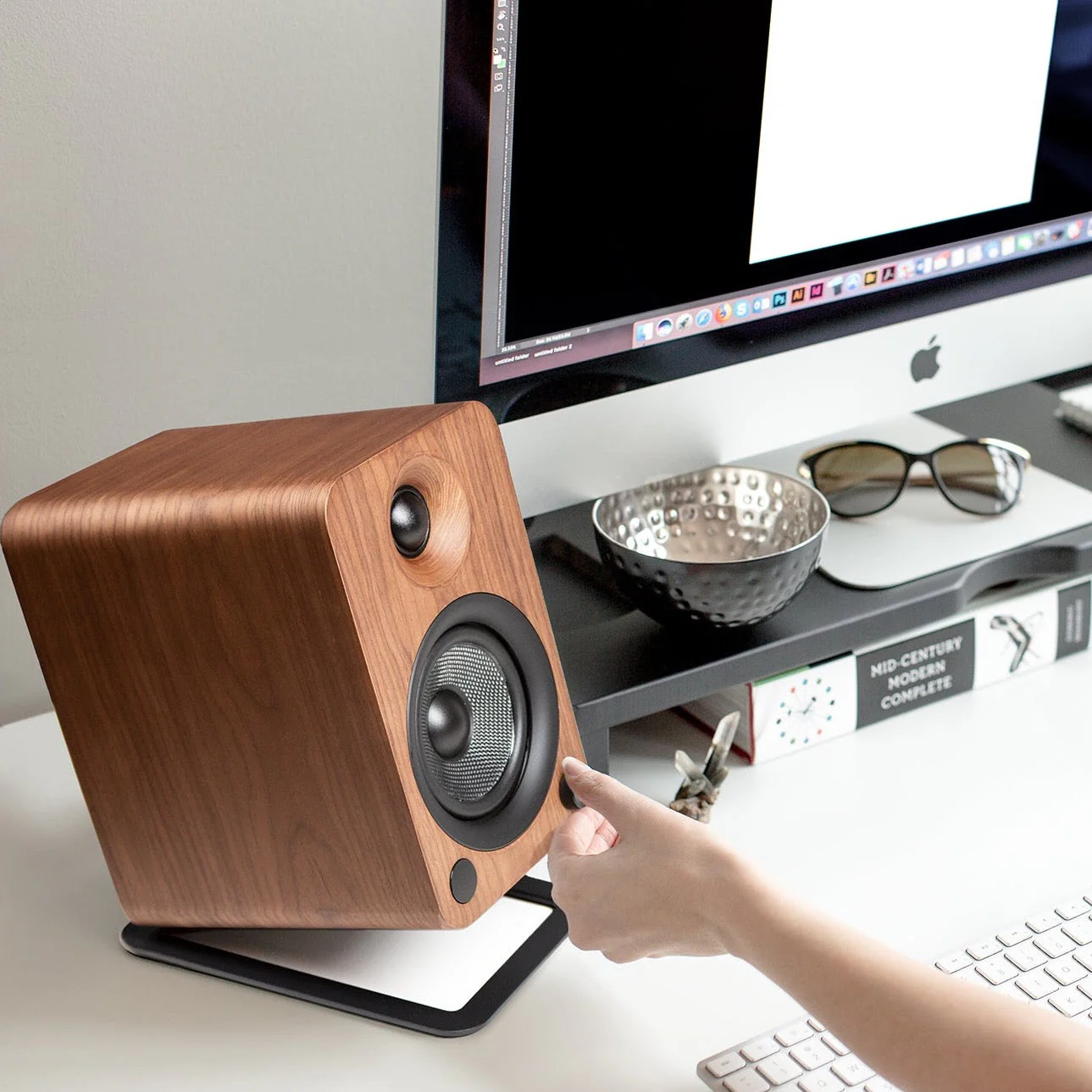 YU4 140W Powered Bookshelf Speakers with Bluetooth and Phono Preamp Pair - Walnut - Nurns