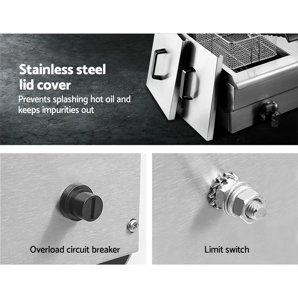 Devanti 20L Electric Commercial Deep Fryer Double Baskets Oil Taps 6000W - Nurns