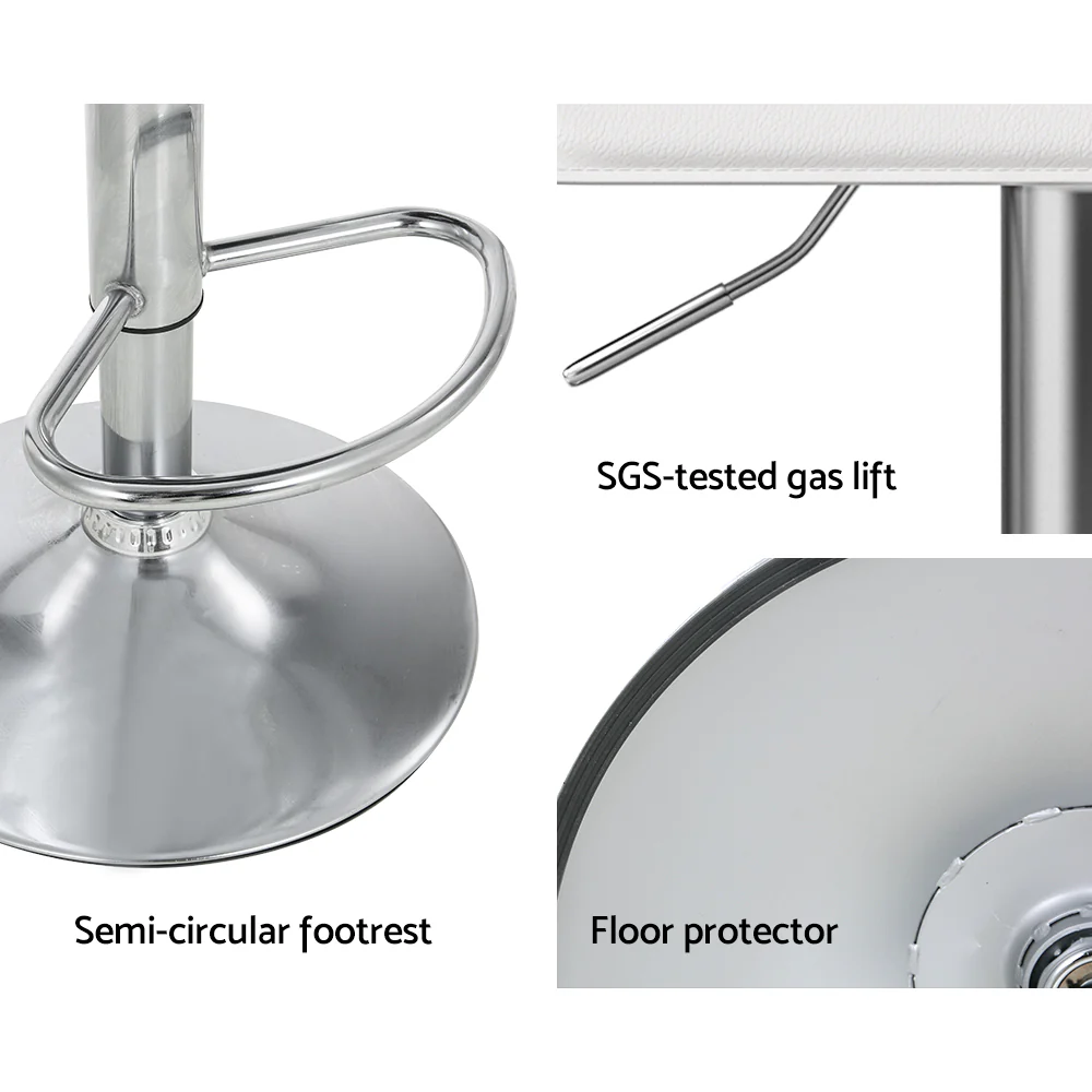 Set of 2 Nicosia Bar Stools Kitchen Stool Chairs Dining Gas Lift PU Leather - White - Nurns