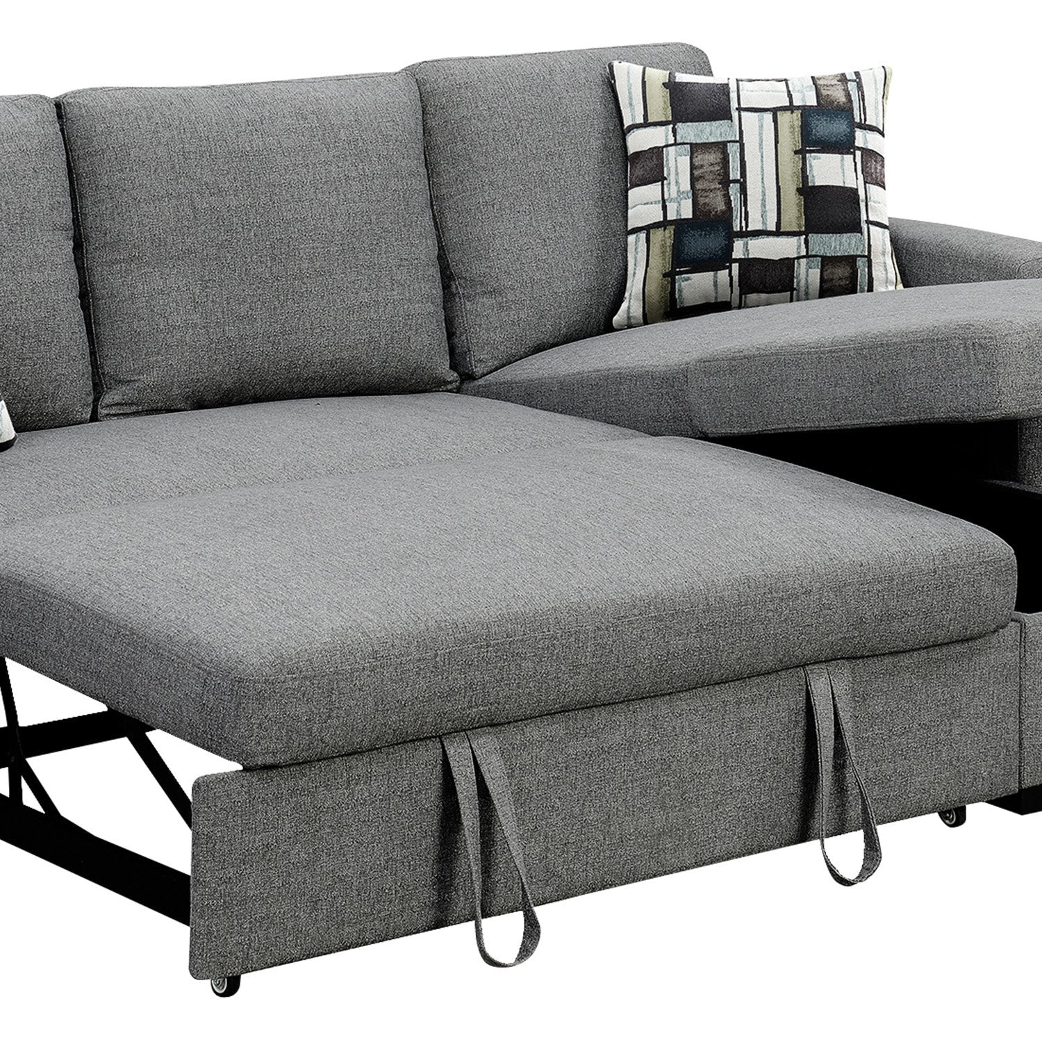 Meshi 3-Seater Pullout Sofa Bed with Storage Chaise Lounge - Grey - Nurns