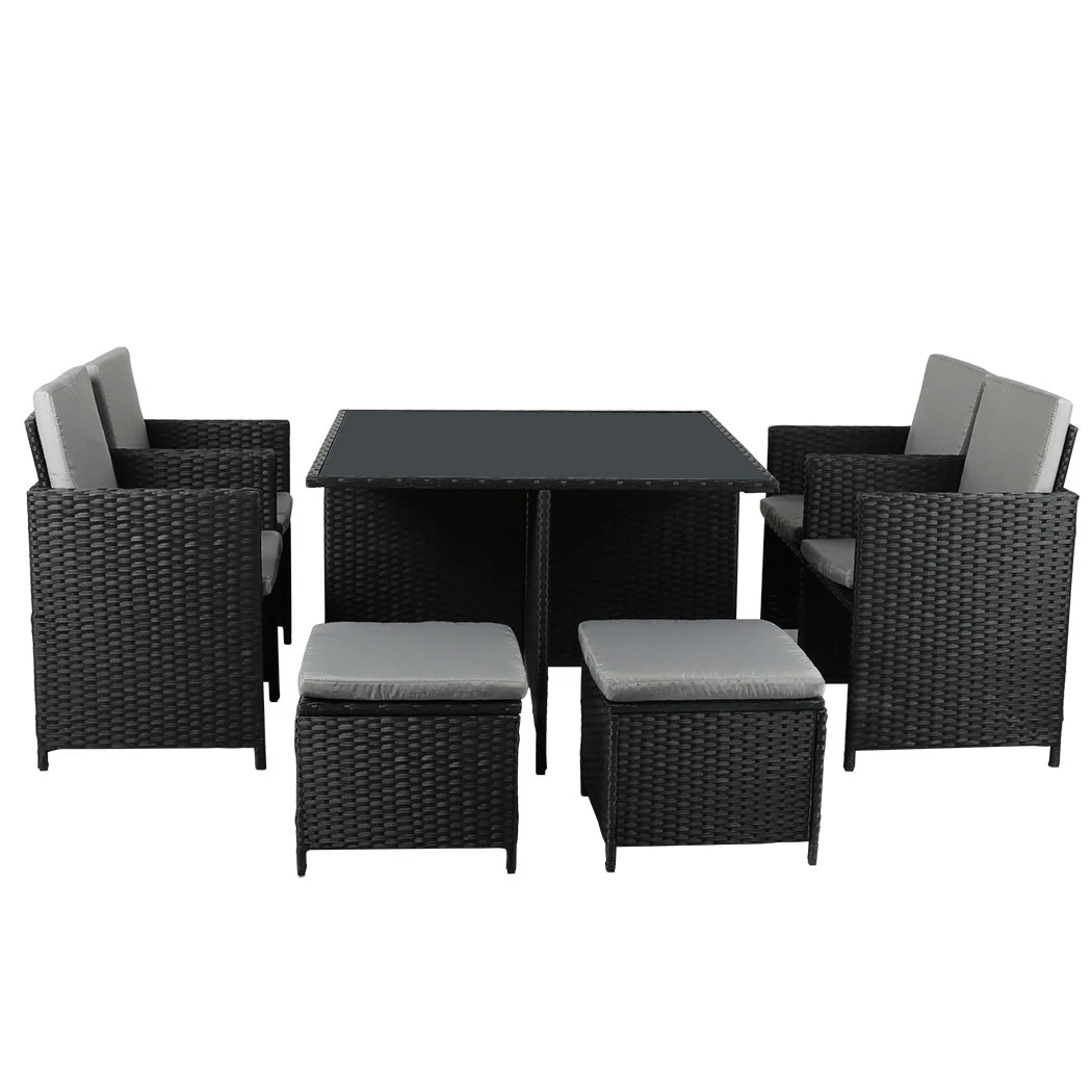 Jack 8-Seater Patio Furniture Dining Garden Lounge 9-Piece Outdoor Table And Chair Set - Black - Nurns