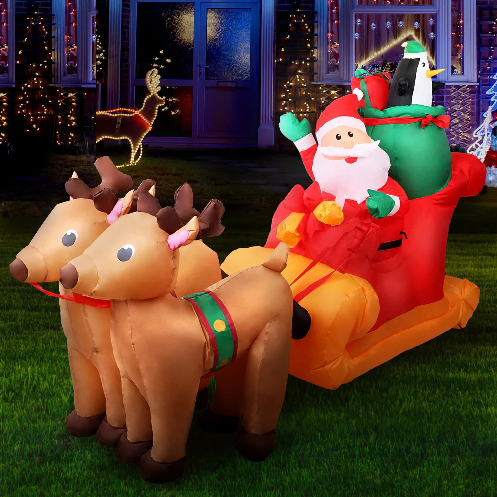 Santa Sleigh Christmas Inflatable Illuminated Xmas Decorations - 2.2M - Nurns