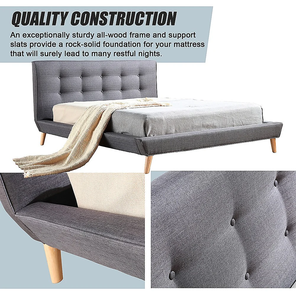 Paisley Deluxe Linen Bed Frame Fabric - Grey Double - Nurns