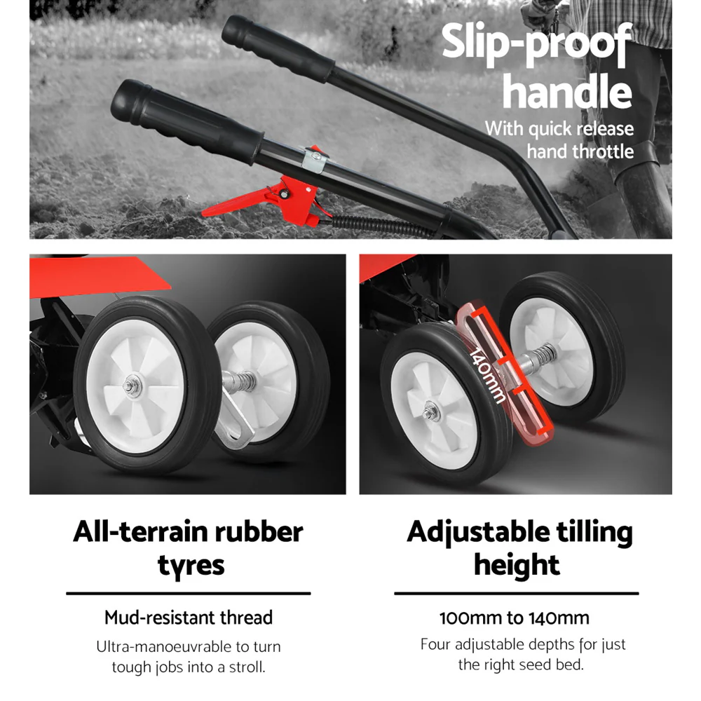 88CC Tiller Garden Cultivator Rototiller 6 Blades Soil Plower Rotary Hoe - Nurns