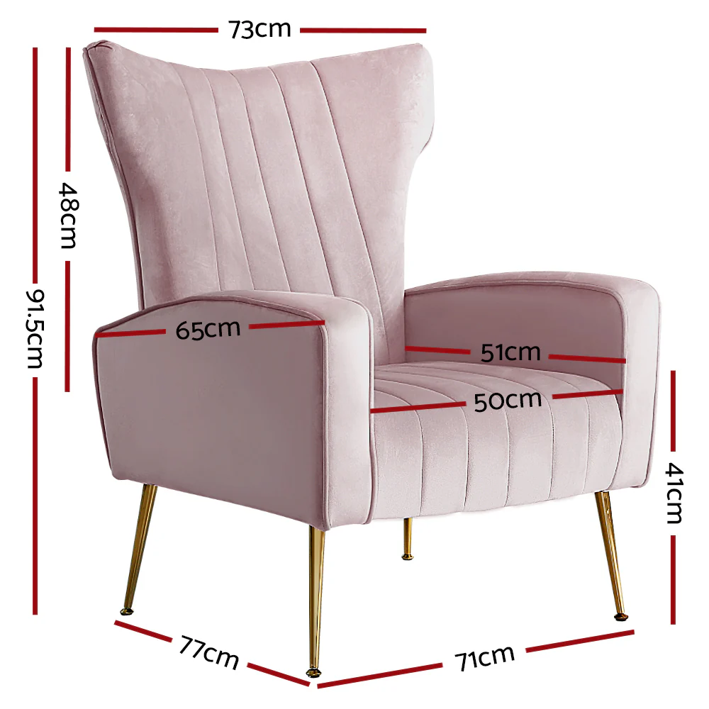 Maricel Accent Velvet Seat Lounge Armchair - Pink - Nurns