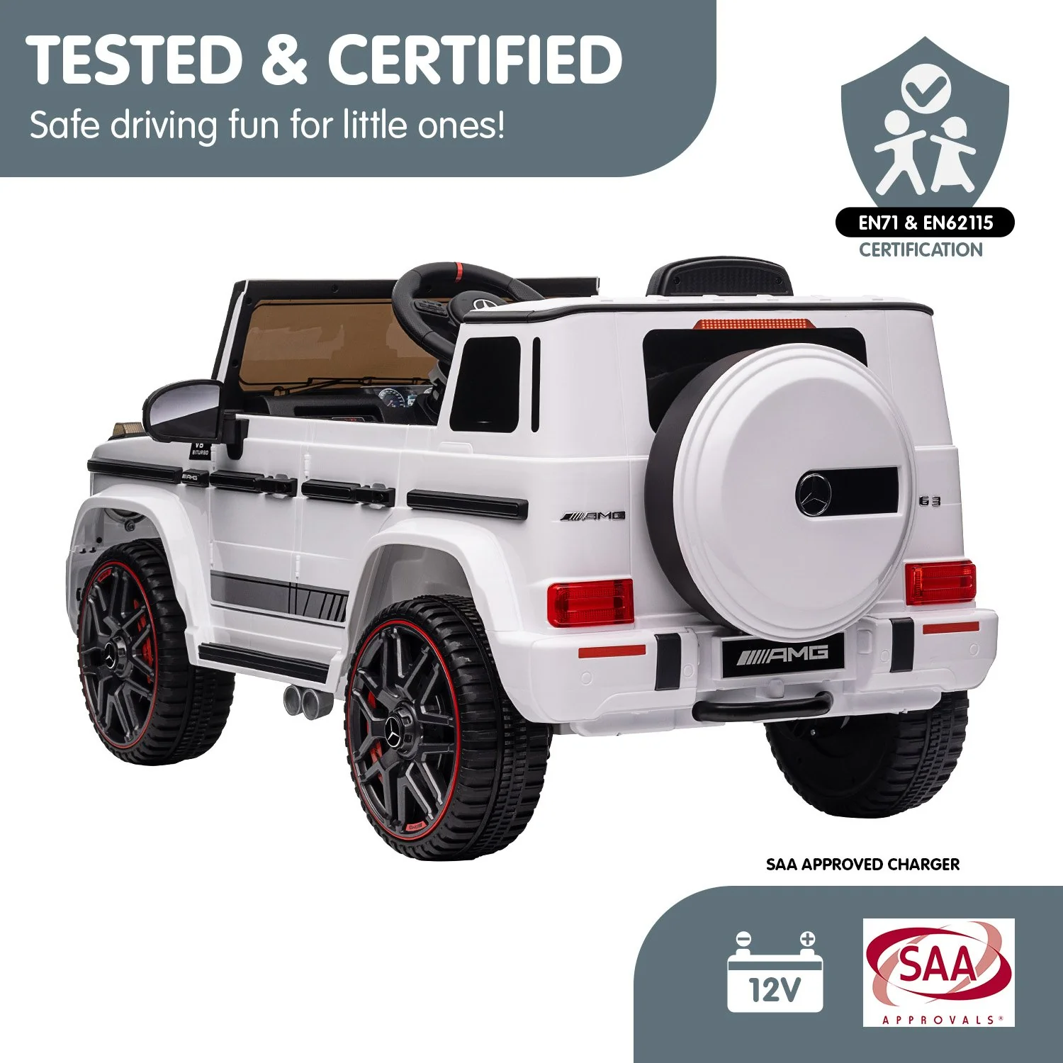Mercedes Benz AMG G63 Licensed Kids Ride On Electric Car Remote Control - White - Nurns