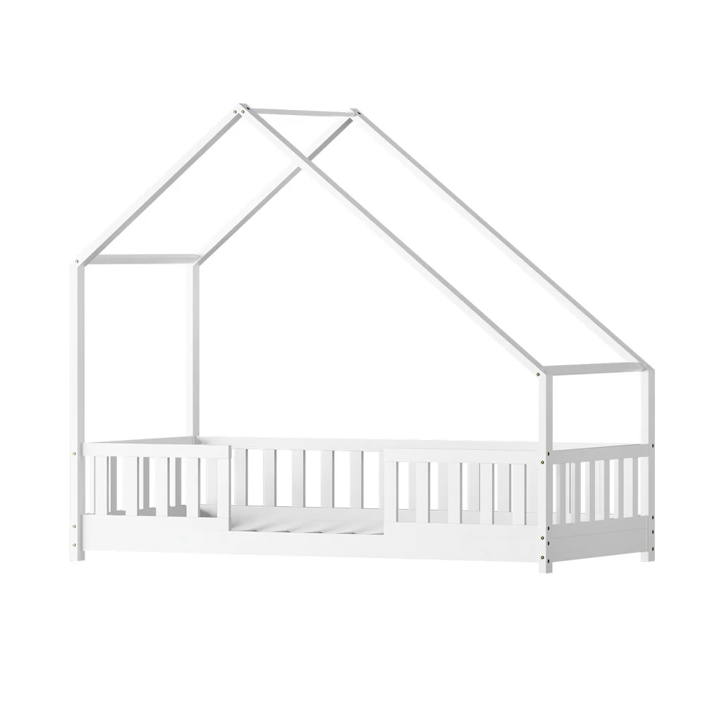 Mila Bed Frame Wooden Kids House - White Single - Nurns