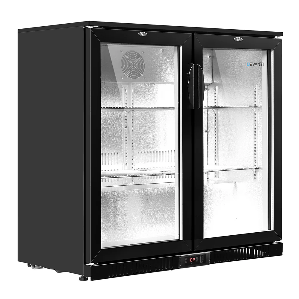 Devanti 198L Bar Fridge Dual Glass Door with Light Black - Nurns