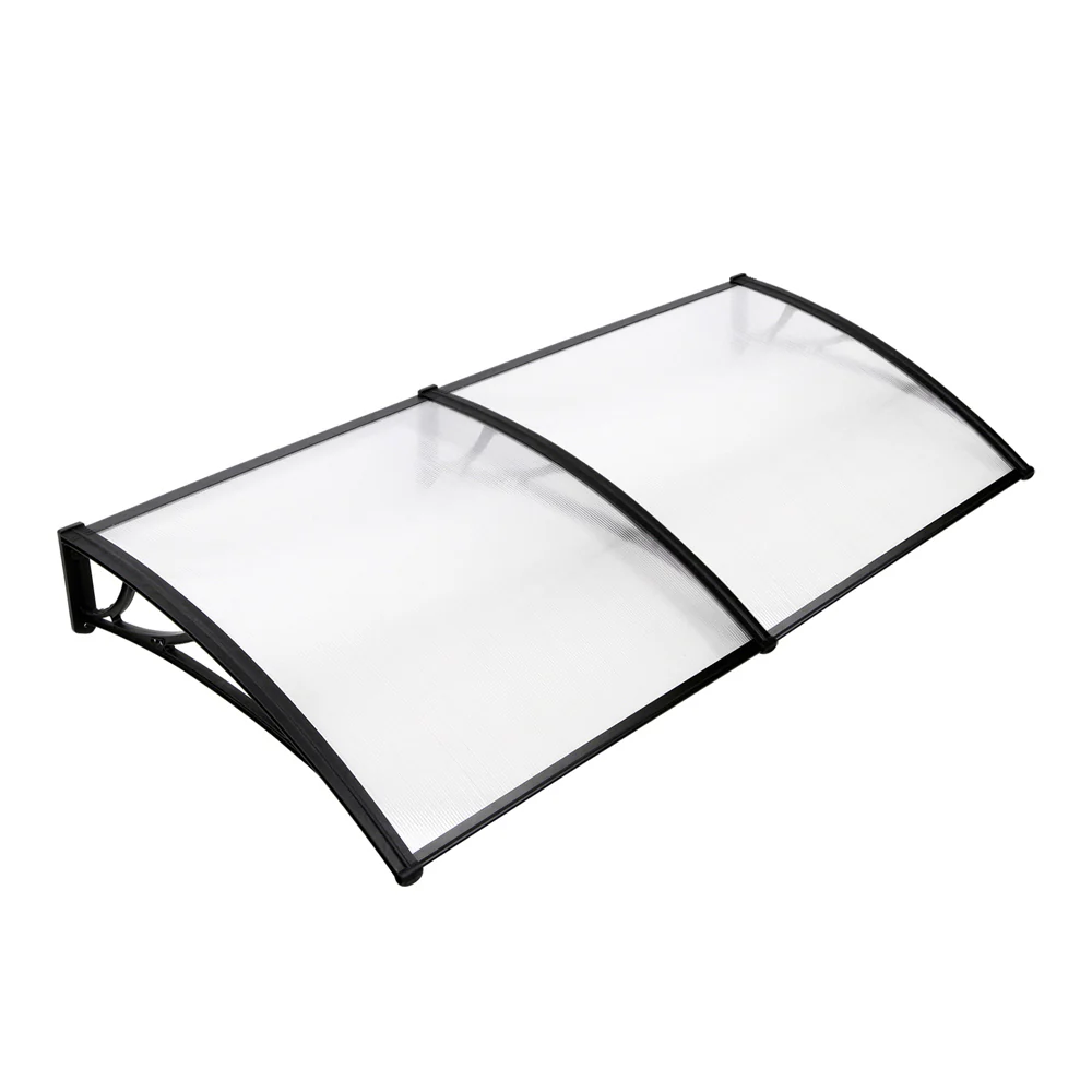 Instahut Window Door Awning Canopy 1mx2m Transparent Sheet Black Plastic Frame - Nurns