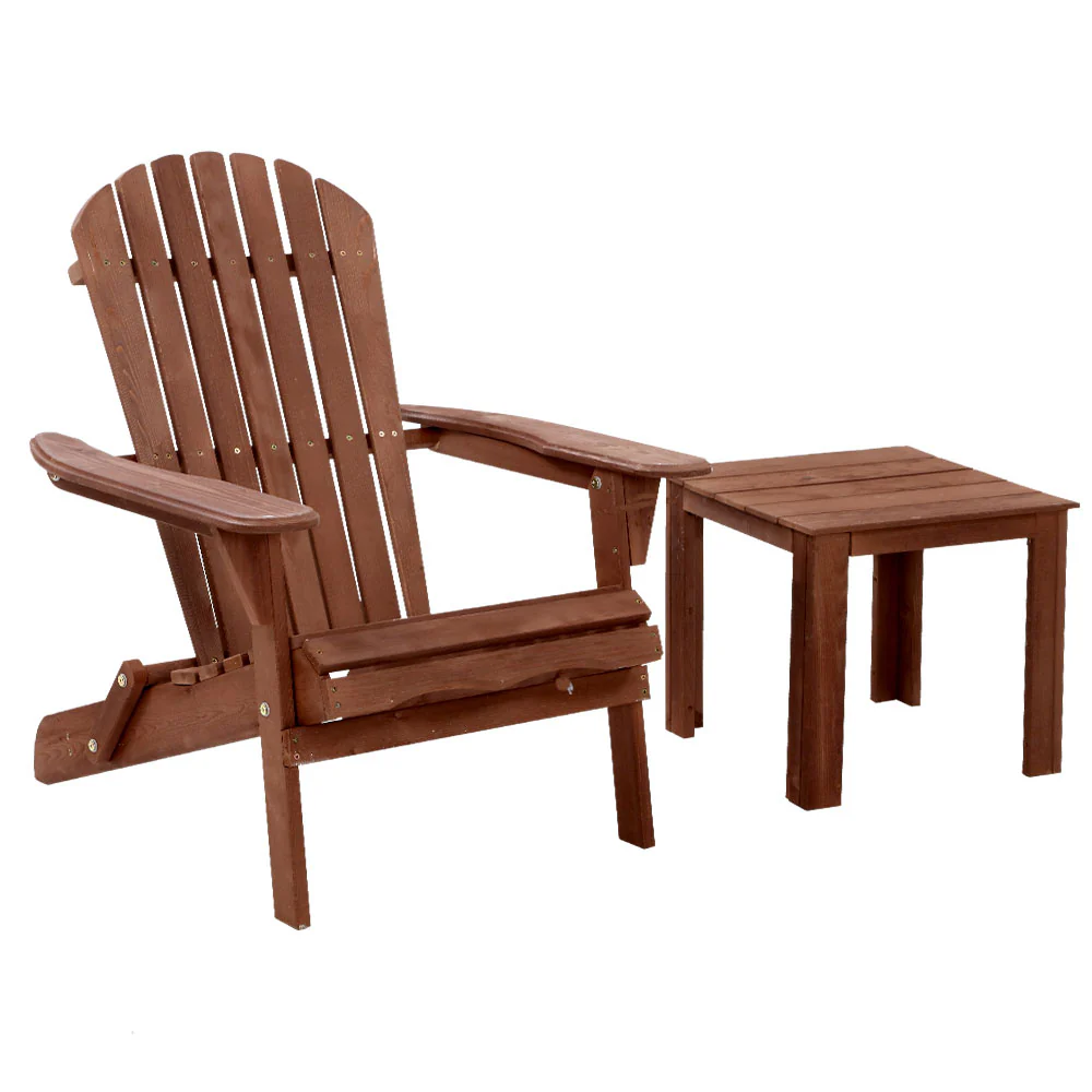 Adirondack Gardeon Outdoor Chairs Wooden Foldable Beach Chair Patio Furniture Brown - Nurns