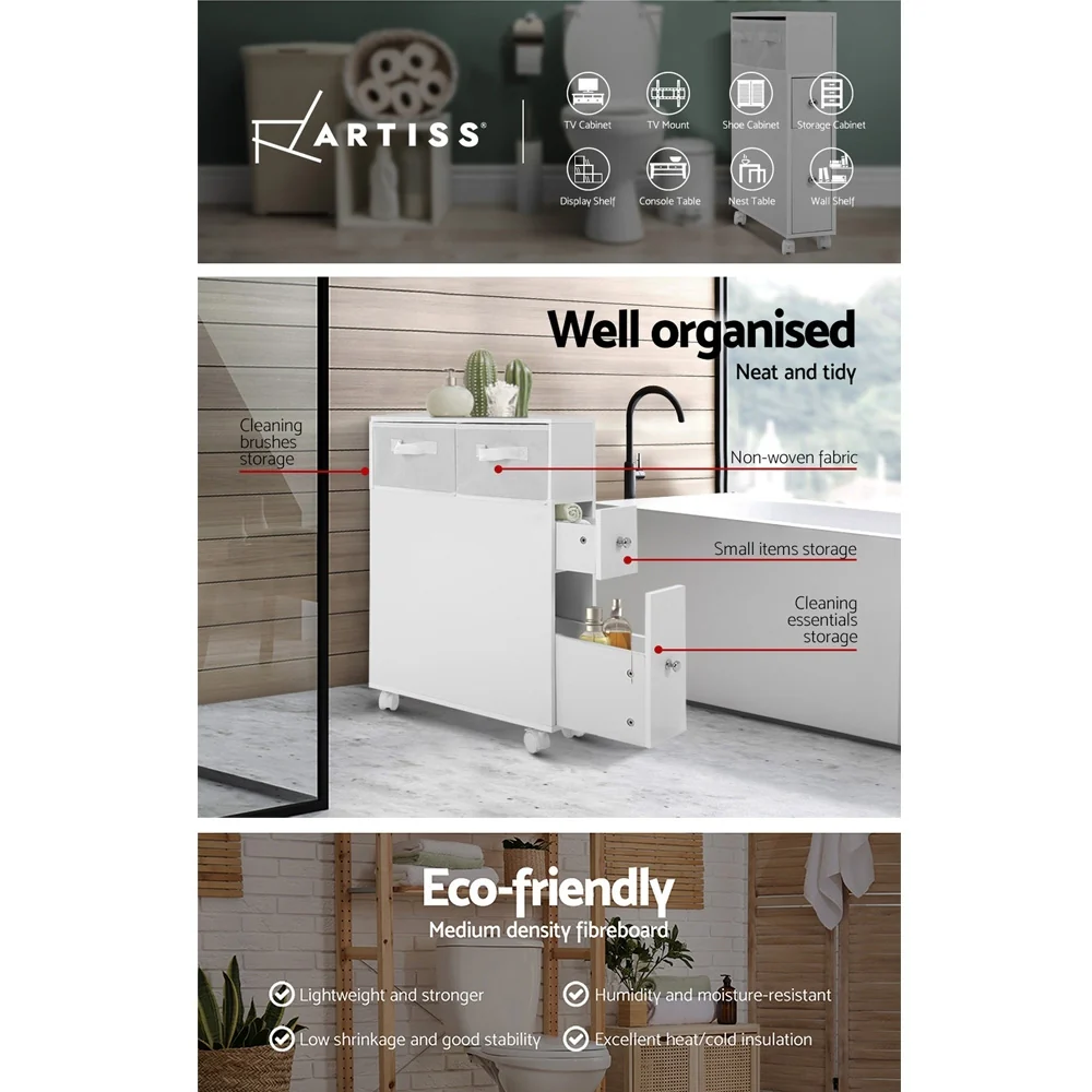 Bathroom Cabinet Toilet Storage Caddy Holder w/ Wheels - Nurns