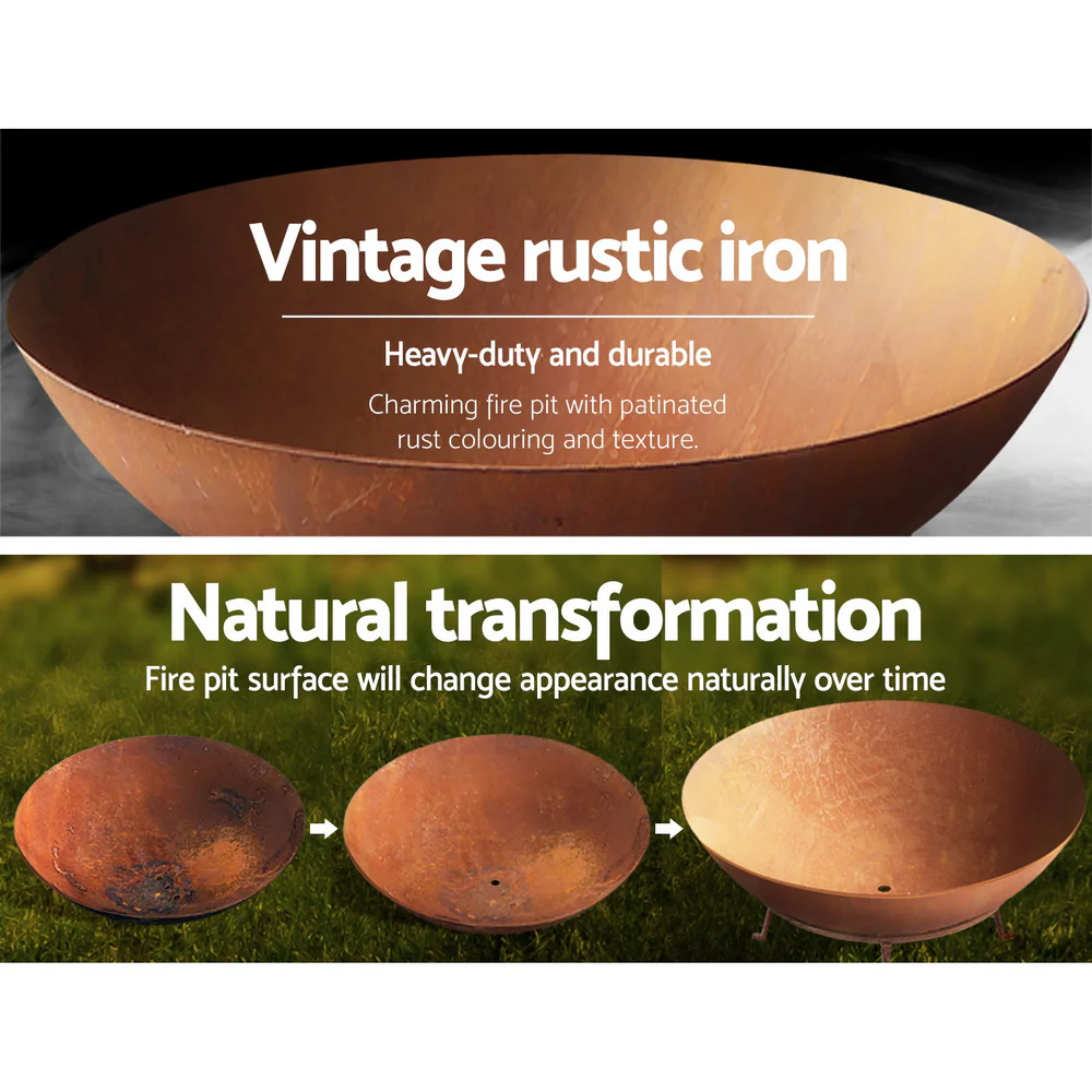 Fire Pit Outdoor Heater Charcoal Rustic Burner Steel Fireplace 70CM - Nurns