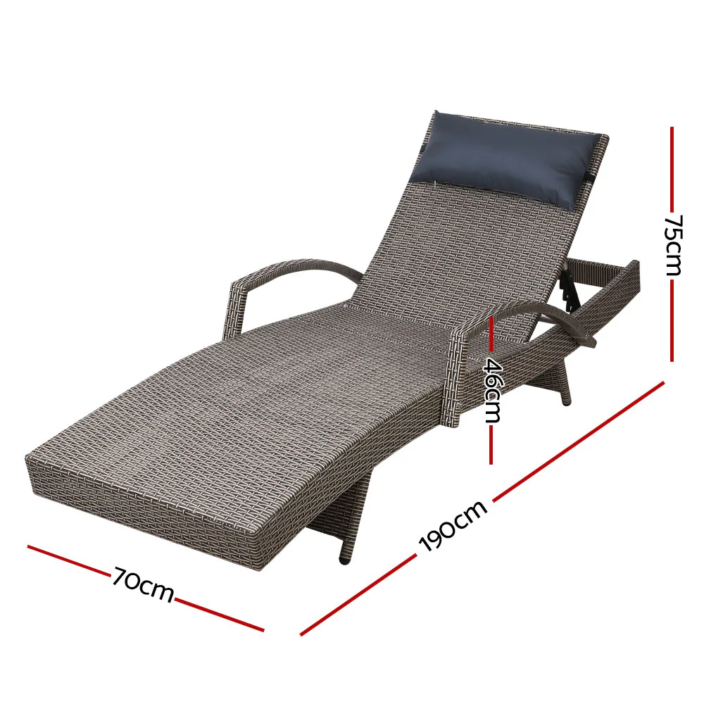 Silsden Outdoor Sun Lounge Wicker with Armrest Chair and Pillow - Grey - Nurns