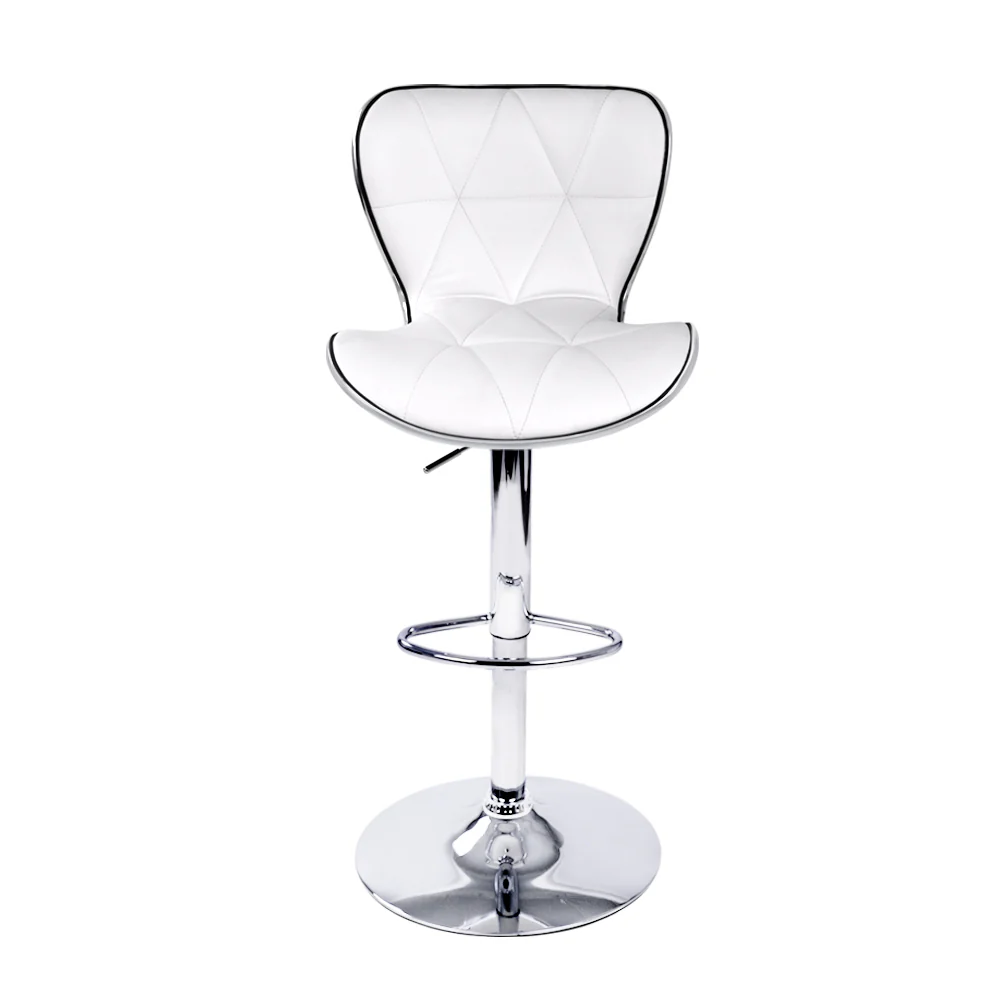 Set of 2 Liosia PU Leather Patterned Bar Stools - White & Chrome - Nurns