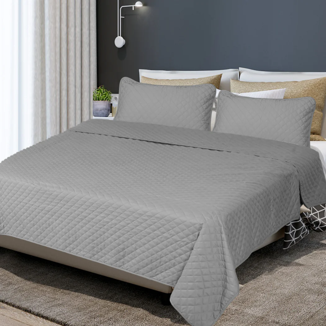 Queen Dreamz Bedspread Coverlet Set Quilted Grey - Nurns