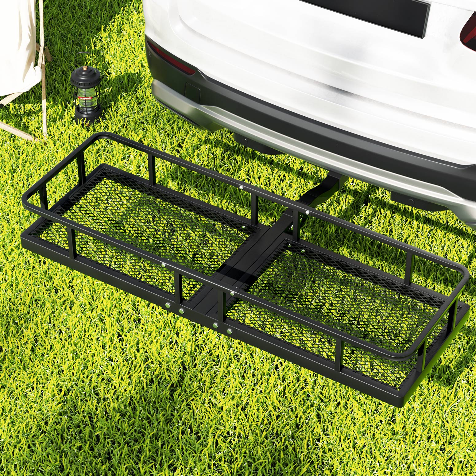 Universal Car Roof Rack Foldable Hitch Basket Cargo Carrier 152cm Black - Nurns