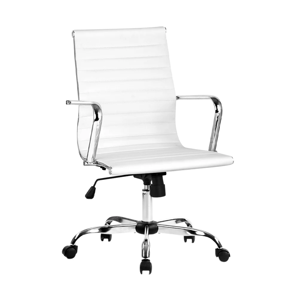 Artiss Office Chair Conference Chairs Pu Leather Mid Back White - Nurns