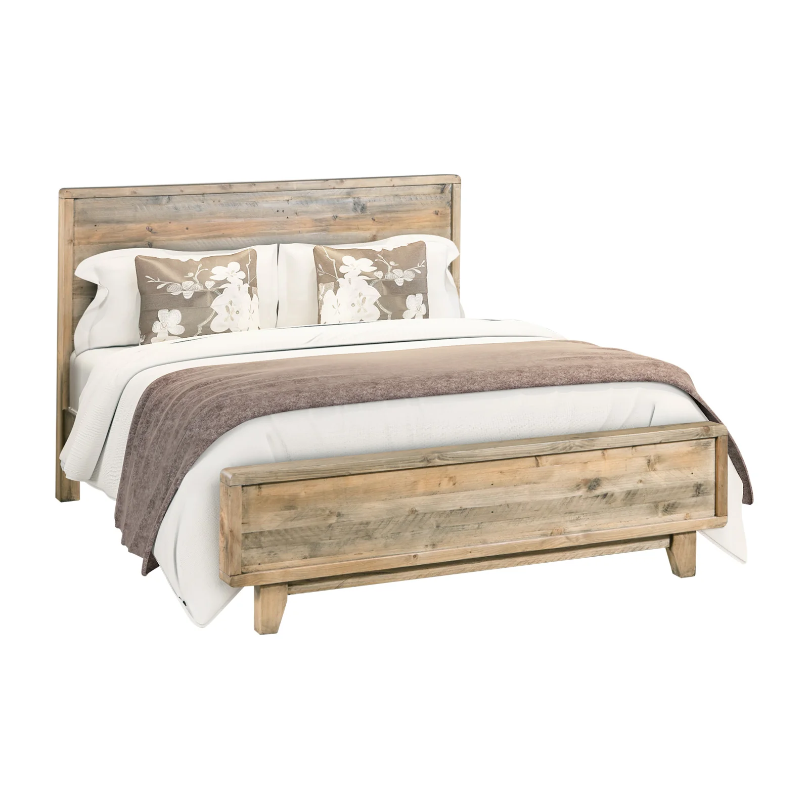 Nalini Wooden Bed Frame in Solid Wood Antique Design - Light Brown Queen - Nurns