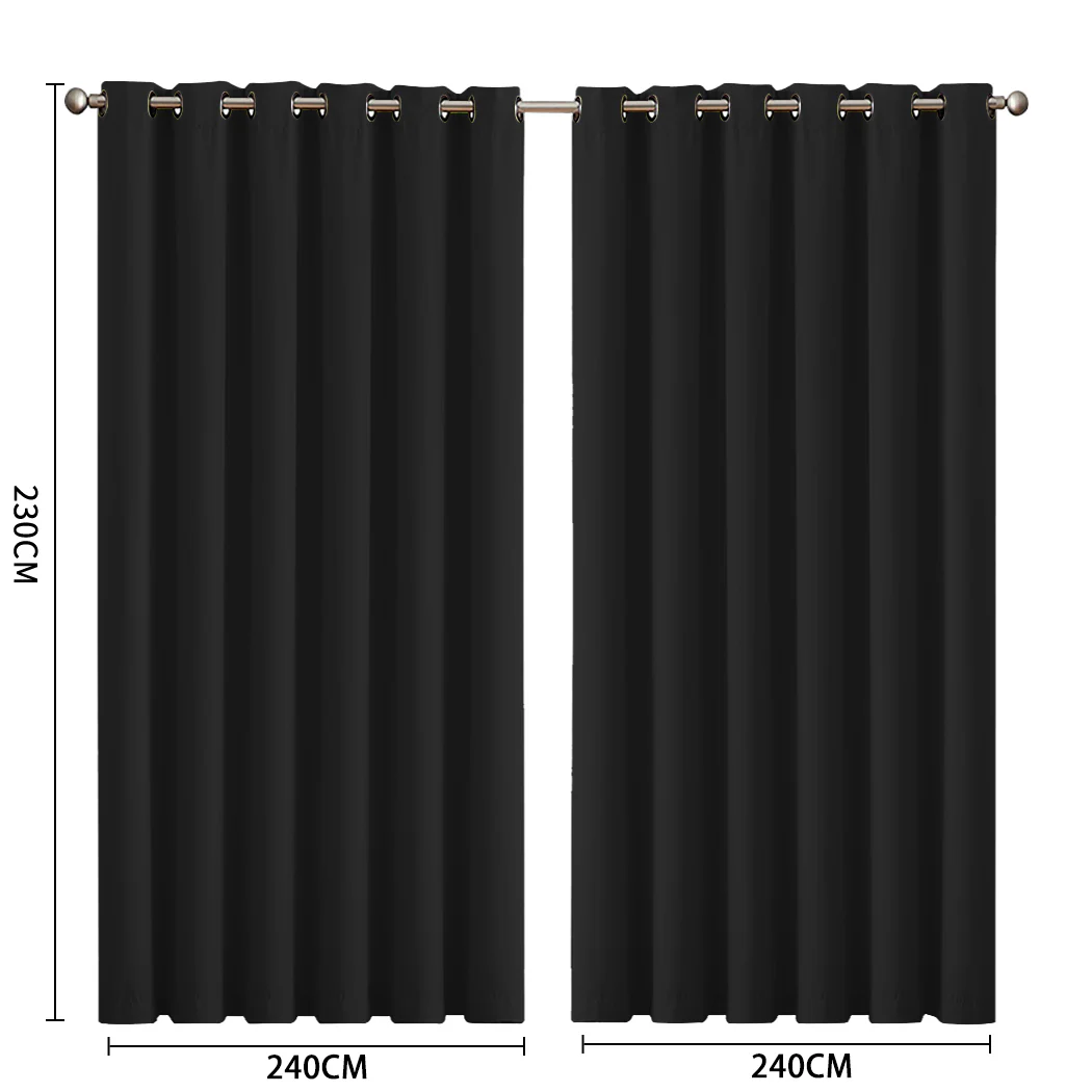 Set of 2 240x230cm Blockout Curtains Panels 3 Layers - Black - Nurns