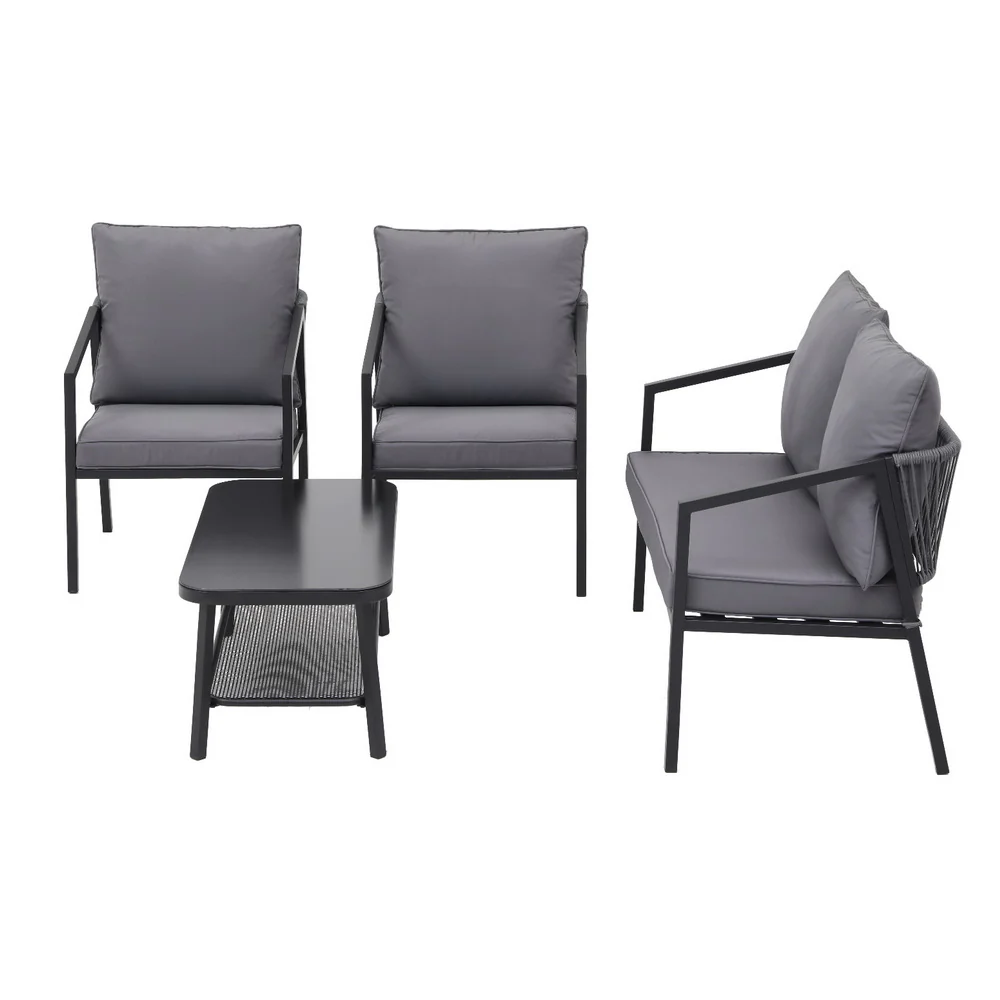 Tavian 4-Seater Table Chair Setting Patio Furniture 4-Piece Outdoor Sofa Set - Grey - Nurns