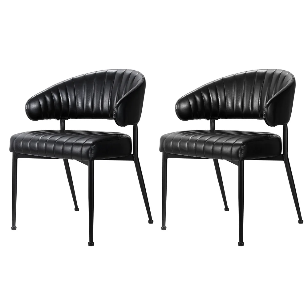 Gemma Set of 2 Dining Chairs Leather Hollow Armchair - Black - Nurns