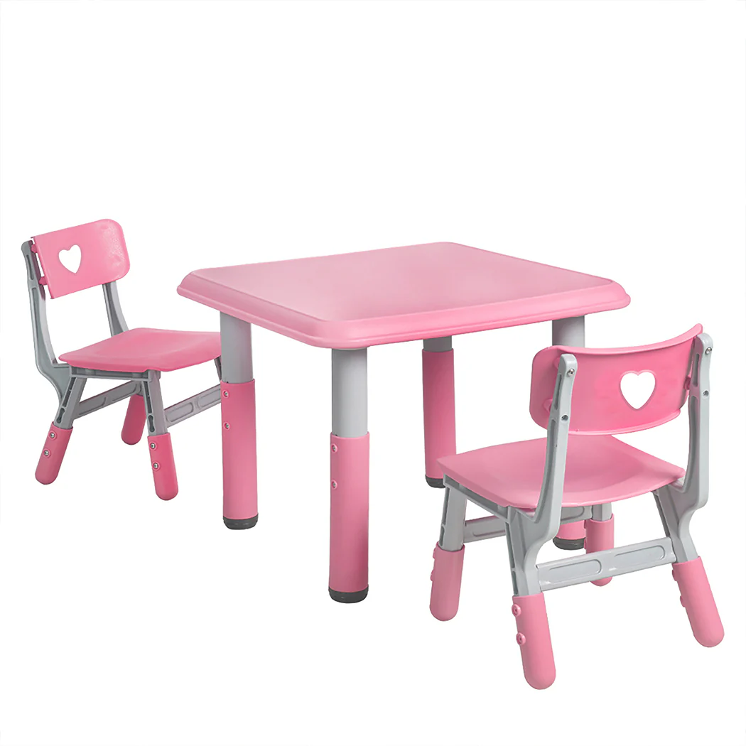 Patsey 3-Piece Kids Table & Chairs Set Children Furniture Toys Play Study Desk - Pink - Nurns