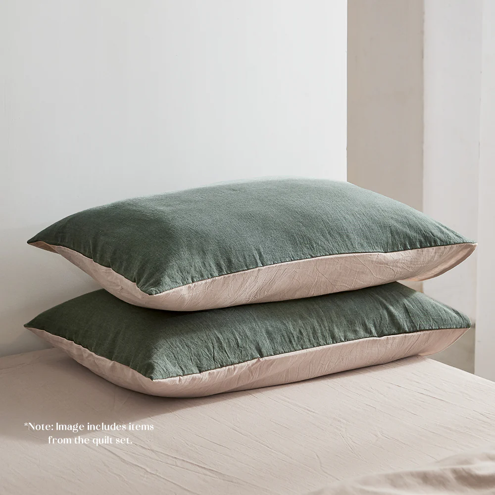 Single Cosy Club Cotton Bed Sheets Set Green Beige Cover - Nurns