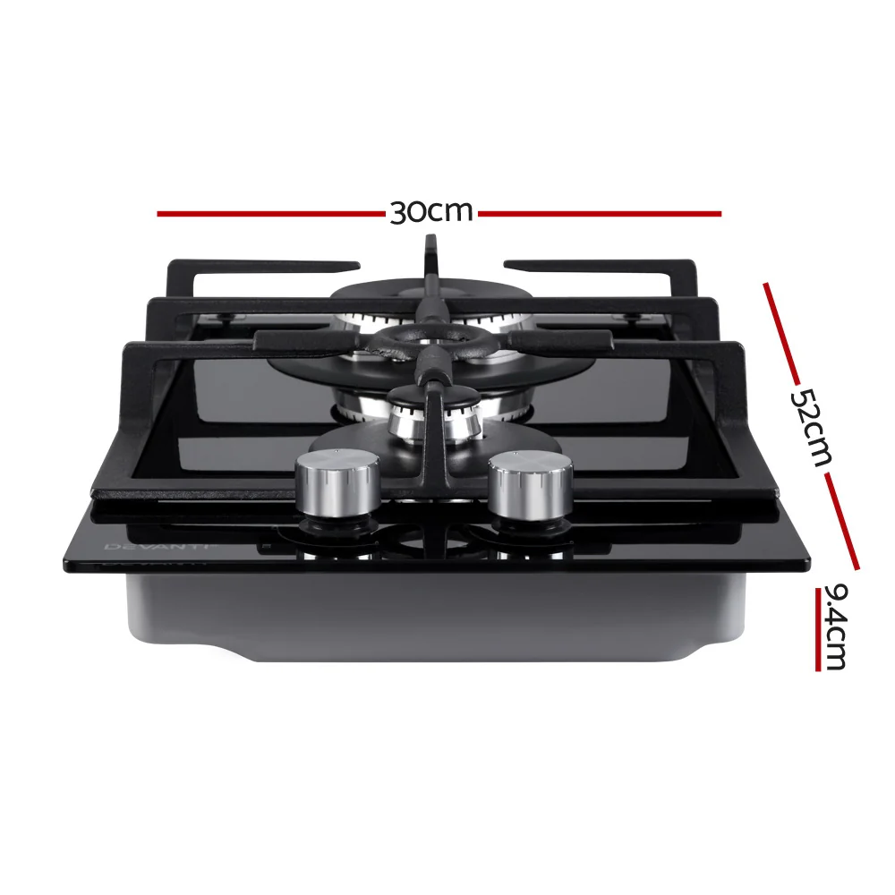 Devanti Gas Cooktop 30cm 2 Burner Black - Nurns