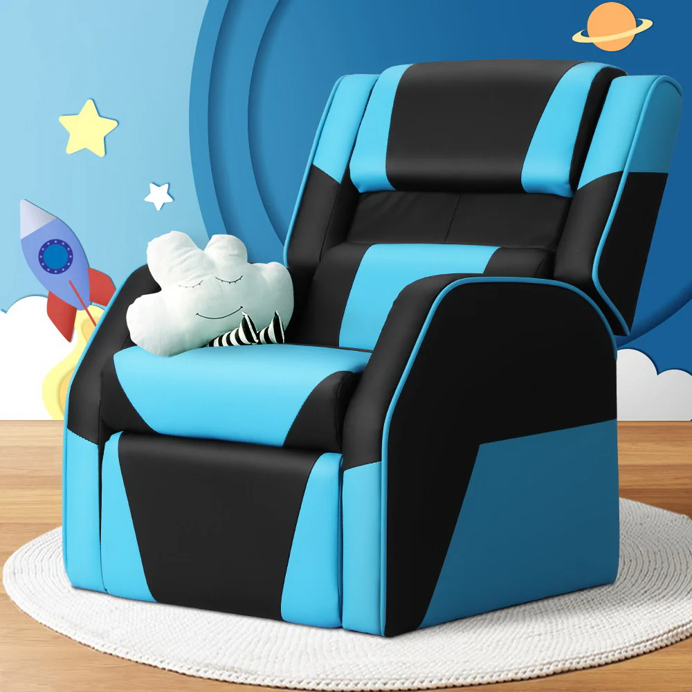 Payton Kids Recliner Chair PU Leather Gaming Sofa Lounge Couch Children Armchair - Blue - Nurns