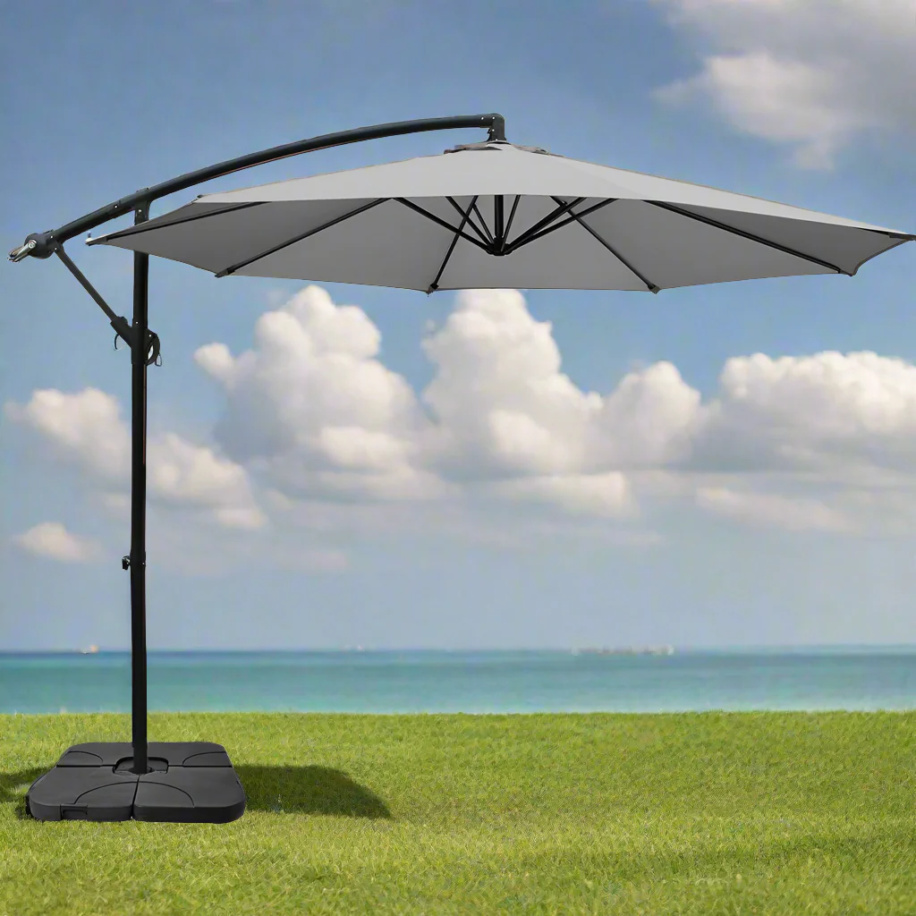 Instahut 3M Umbrella with 50x50cm Base Outdoor Umbrellas Cantilever Sun Stand UV Garden Grey - Nurns