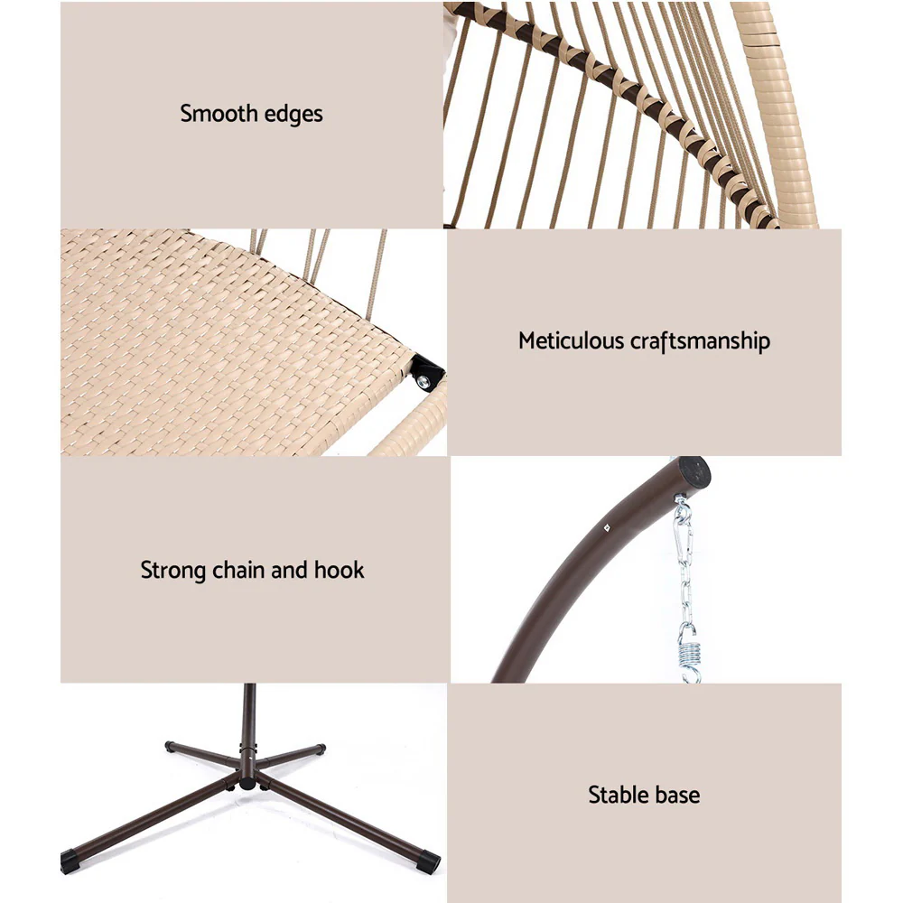 Halle Outdoor Egg Swing Chair Hanging Chair Wicker Rope Pod Stand Cushion - Latte - Nurns
